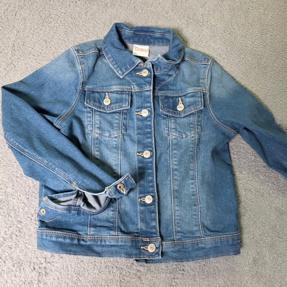 Jumping Beans Girls Size 7 Denim Jacket Blue Stretch Trucker Button Front Coat